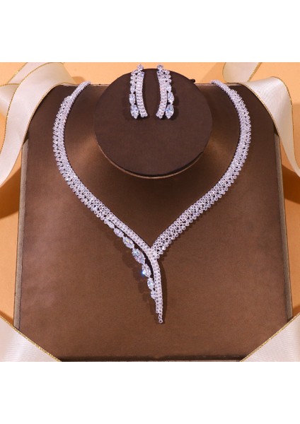 Moda Hafif Lüks Gelin Takıları Iki Parça Düğün Aksesuarları, Sade Küpe ve Kolye Seti, Kadın (Yurt Dışından)