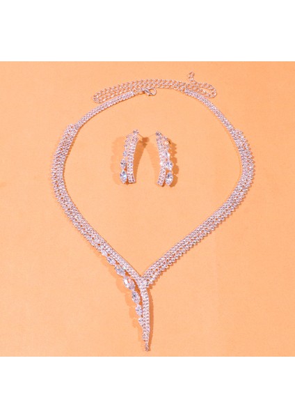 Moda Hafif Lüks Gelin Takıları Iki Parça Düğün Aksesuarları, Sade Küpe ve Kolye Seti, Kadın (Yurt Dışından) modelleri