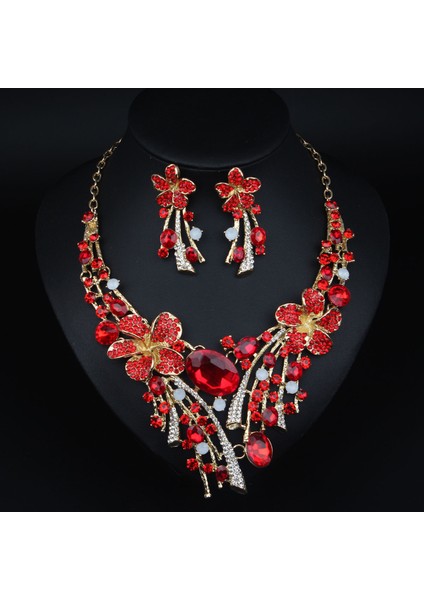 A Tılı Kristal Çiçekli Renkli Gelin Balosu Kolye Küpe Seti (Yurt Dışından) indirimleri