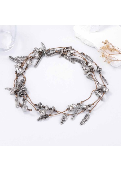 Çok Katmanlı Örgü Ip Tipi Alaşım Yaprak Tüy Kolye (Yurt Dışından)