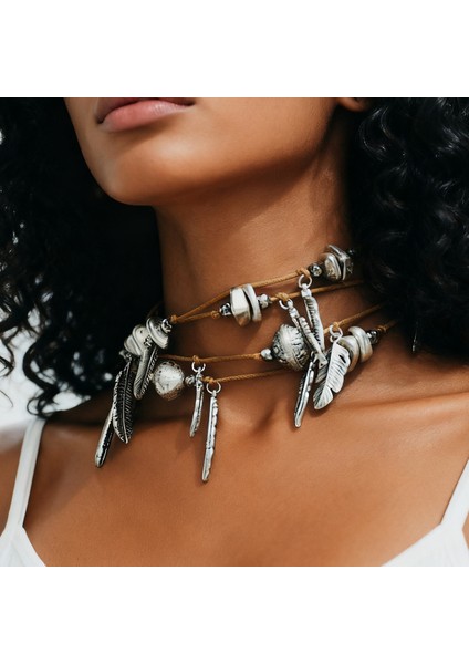 Çok Katmanlı Örgü Ip Tipi Alaşım Yaprak Tüy Kolye (Yurt Dışından) fiyatları