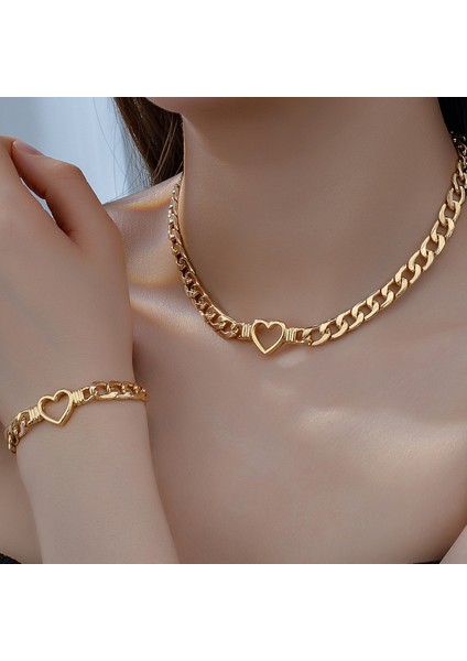 Şık Sade Kalp Desenli Delikli Klavikula Kolye Bileklik Seti (Yurt Dışından)
