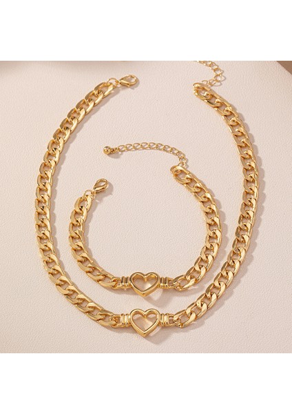 Şık Sade Kalp Desenli Delikli Klavikula Kolye Bileklik Seti (Yurt Dışından) fırsatları
