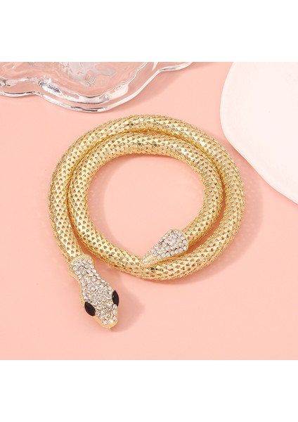 Punk Tarzı Altın Renkli Elmaslı Manyetik Yılan Şekilli A Tılı Kolye, Moda Tam Elmaslı Son Moda ve Çok Amaçlı Yılan Kemikli Z珠宝r (Yurt Dışından)