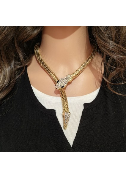 Punk Tarzı Altın Renkli Elmaslı Manyetik Yılan Şekilli A Tılı Kolye, Moda Tam Elmaslı Son Moda ve Çok Amaçlı Yılan Kemikli Z珠宝r (Yurt Dışından) fiyatları