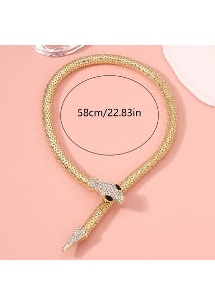 Punk Tarzı Altın Renkli Elmaslı Manyetik Yılan Şekilli A Tılı Kolye, Moda Tam Elmaslı Son Moda ve Çok Amaçlı Yılan Kemikli Z珠宝r (Yurt Dışından) modelleri