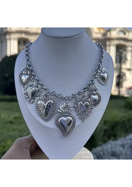 Tianzerun, Kişisel Retro Gümüş Kutsal Kalp Kolye, Gümüş Tasarım Detaylı Çok Kolye (Yurt Dışından)