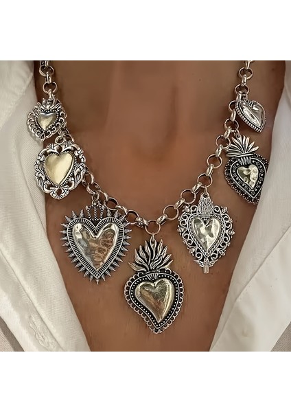 Tianzerun, Kişisel Retro Gümüş Kutsal Kalp Kolye, Gümüş Tasarım Detaylı Çok Kolye (Yurt Dışından) fiyatları