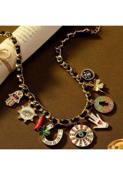 Zarif ve Gösterişli Çiçekli Göz Avizeye Renkli Retro Kolye (Yurt Dışından)