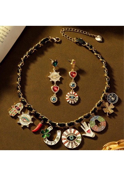 Zarif ve Gösterişli Çiçekli Göz Avizeye Renkli Retro Kolye (Yurt Dışından) modelleri