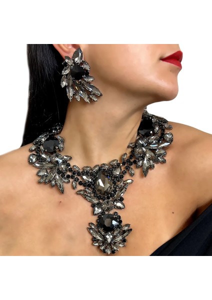 A Tılı Takı Seti, Moda Geometrik Yapay Elmas Kolye ve Küpe Seti (Yurt Dışından)