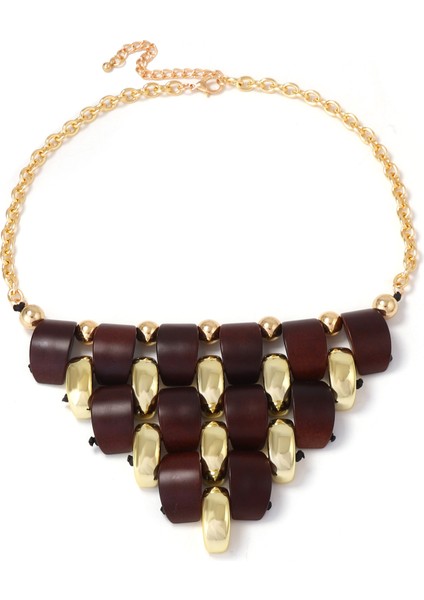 Geometrik 3D Ahşap Kesişen Üçgen Desenli Kolye Bileklik Takı (Yurt Dışından)