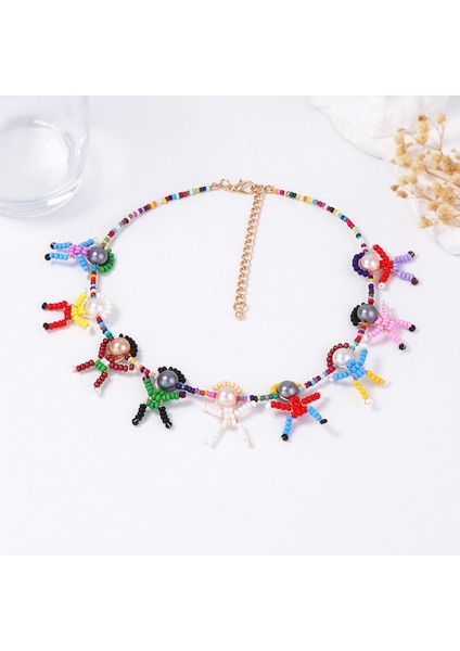 Benzersiz Icat Tasarım Dokulu El Işi Örgü Karikatür 3b Küçük Figür Taklit Inci Kadın Klavikulazinciri (Yurt Dışından)