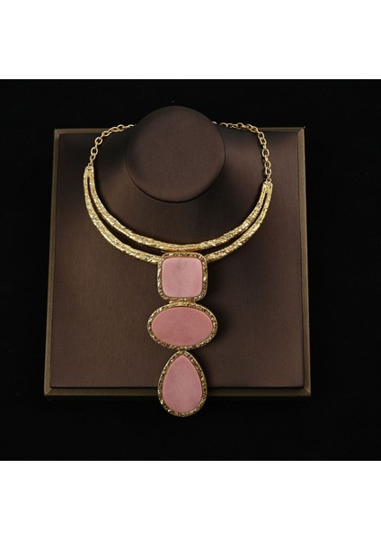 Ik珠宝 El Tarzı Doğal Taş Kolye Gerçek Altın Kaplamalı Eski Stil Boyunluk Bileklik (Yurt Dışından)