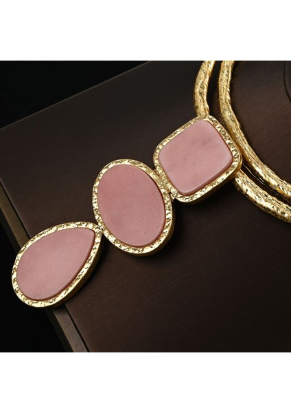 Ik珠宝 El Tarzı Doğal Taş Kolye Gerçek Altın Kaplamalı Eski Stil Boyunluk Bileklik (Yurt Dışından) fiyatları