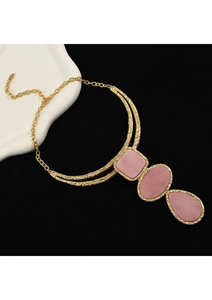 Ik珠宝 El Tarzı Doğal Taş Kolye Gerçek Altın Kaplamalı Eski Stil Boyunluk Bileklik (Yurt Dışından) modelleri