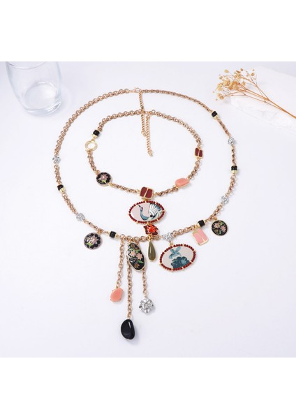 Kişisel Moda Alaşım Baskılı Çiçek ve Kuş Püsküllü Kolye Çift Katmanlı Z珠宝r (Yurt Dışından) indirimleri