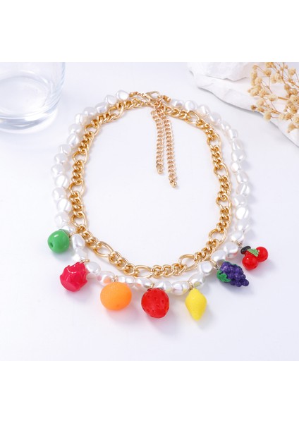 Şık Yapay Inci Kolye Ucu, Yüksek Kali Renkli Çeşitli Meyvelerden Ikili Katmanlı Kolye (Yurt Dışından)