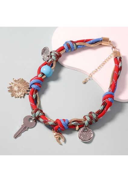 Tianzerun, Kişisel, Retro, Moda, Çok Aksesuarlı, Alaşım Kolye Ucu, El Dokuması Örgü Ip Kolye (Yurt Dışından)