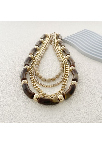 Retro Tarz Yaratıcı Tasarım Çok Katmanlı Dörtlü Halhal Bambu Kolye, Her Kıyafete Uygun Moda Kadın Modeli (Yurt Dışından)