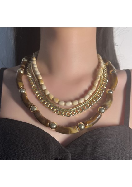 Retro Tarz Yaratıcı Tasarım Çok Katmanlı Dörtlü Halhal Bambu Kolye, Her Kıyafete Uygun Moda Kadın Modeli (Yurt Dışından) modelleri