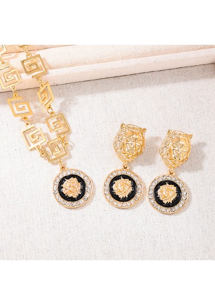 Orta Doğu, Avrupa ve Amerika Tarzı Retro, Kişisel Hip-Hop Tarzı Aslan Kafalı Kolye ve Küpe Seti, Günlük Iş Seyahatine Uygundur (Yurt Dışından) modelleri