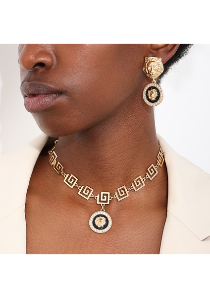 Orta Doğu, Avrupa ve Amerika Tarzı Retro, Kişisel Hip-Hop Tarzı Aslan Kafalı Kolye ve Küpe Seti, Günlük Iş Seyahatine Uygundur (Yurt Dışından) fırsatları