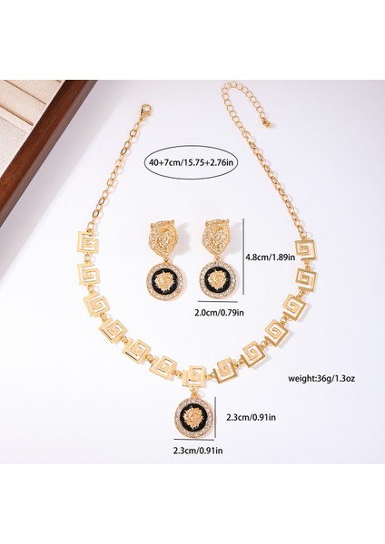 Orta Doğu, Avrupa ve Amerika Tarzı Retro, Kişisel Hip-Hop Tarzı Aslan Kafalı Kolye ve Küpe Seti, Günlük Iş Seyahatine Uygundur (Yurt Dışından) indirimleri