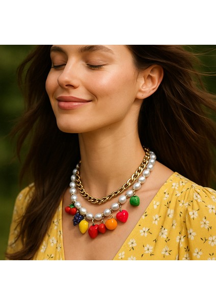 Şık Yapay Inci Kolye Ucu, Yüksek Kali Renkli Çeşitli Meyvelerden Ikili Katmanlı Kolye (Yurt Dışından) fiyatları