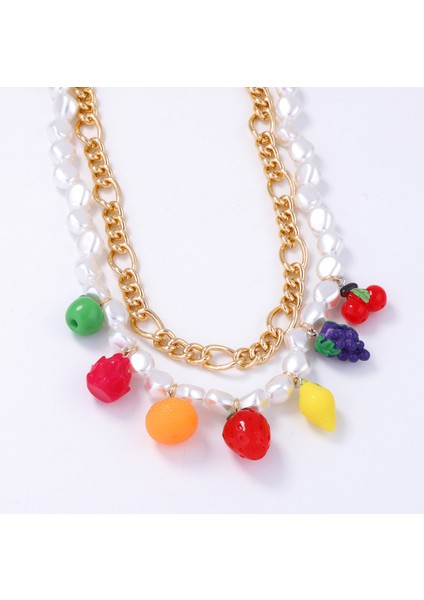 Şık Yapay Inci Kolye Ucu, Yüksek Kali Renkli Çeşitli Meyvelerden Ikili Katmanlı Kolye (Yurt Dışından) indirimleri