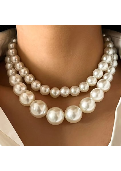 Avrupa-Amerika'dan Çapraz Satışta Çok Satan, Retro Tarzda A Tılı Klavikula Yapay Inci Boncuklu, Şık ve Sade Tasarım, Çift Katmanlı Kolye Seti (Yurt Dışından)