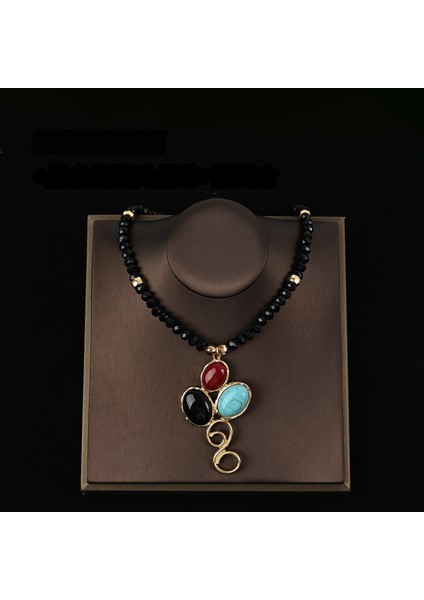 Moda Siyah Spinel Kolye, Etnik Stil Uzun Model, Zarif Retro Tarz, Gerçek Altın Kaplamalı Boncuklu Klavikulazinciri Aksesuarı (Yurt Dışından) fiyatları