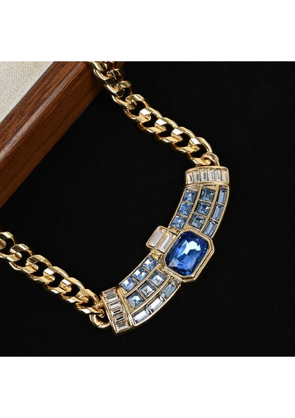 Tianzerun, Ik珠宝 El Saray Mavisi Kolye, Metal Z珠宝rli Eski Tarz Moda Hafif Lüks Elmas Süslemeli Klavikula Kolyesi (Yurt Dışından)