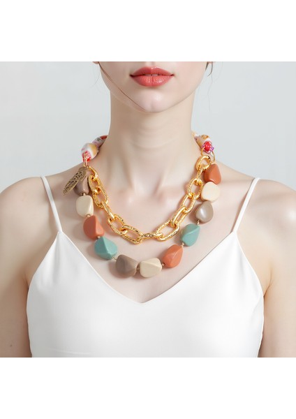 Tianzerun, Kişisel, Moda, Avrupa-Amerika Tarzı, Yaratıcı Tasarım, Şeritli Geometrik Dizi, Çok Renkli Boncuklu Kolye (Yurt Dışından) fiyatları