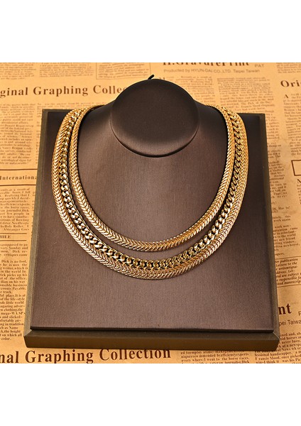 Qingdao Eski Fransız Stili Minimalist Moda Bakır Kaplamalı Gerçek Altın Kolye Klavikulazinciri, Çok Katmanlı Zarif Üç Katlı Altın Kolye (Yurt Dışından)