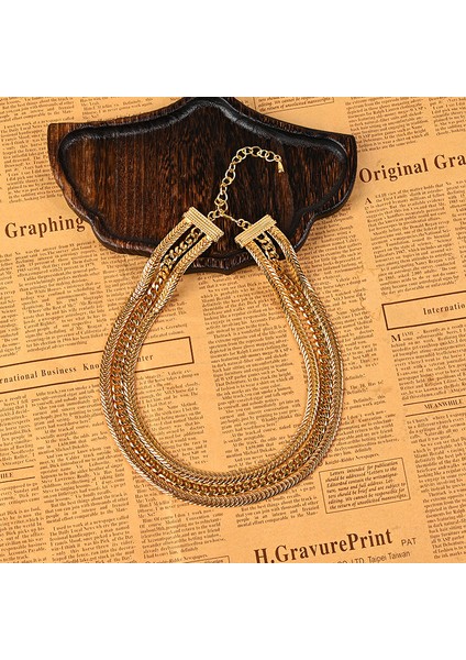 Qingdao Eski Fransız Stili Minimalist Moda Bakır Kaplamalı Gerçek Altın Kolye Klavikulazinciri, Çok Katmanlı Zarif Üç Katlı Altın Kolye (Yurt Dışından) modelleri