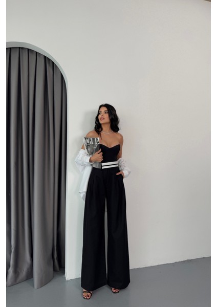 Pantolon Bel Şerit Detaylı - Siyah