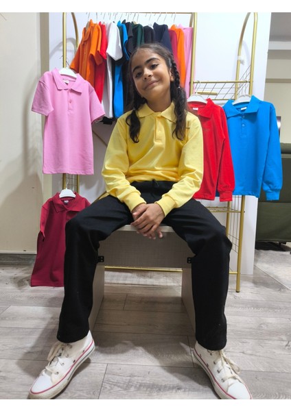 unisex Uzun Kol Polo Yaka Okul ve Günlük Ribanalı Çocuk Genç Tişört Nefes Alabilen Kumaş