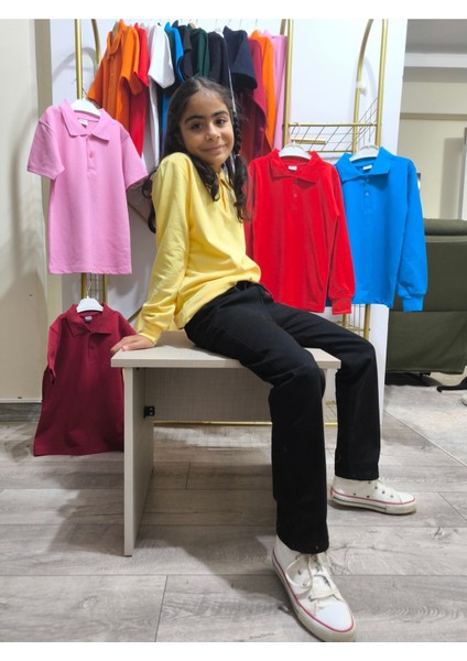 unisex Uzun Kol Polo Yaka Okul ve Günlük Ribanalı Çocuk Genç Tişört Nefes Alabilen Kumaş fiyatları