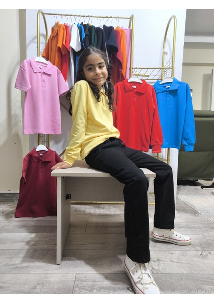 unisex Uzun Kol Polo Yaka Okul ve Günlük Ribanalı Çocuk Genç Tişört Nefes Alabilen Kumaş