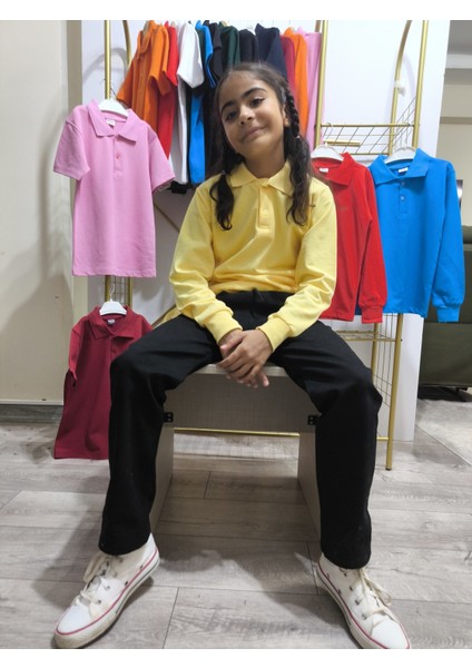 unisex Uzun Kol Polo Yaka Okul ve Günlük Ribanalı Çocuk Genç Tişört Nefes Alabilen Kumaş