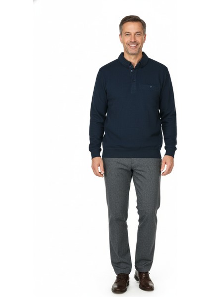 Erkek Kışlık Kazak Polo Yaka Oxford Fleto Cepli Dokulu Rahat Kesim Tam Kalıp