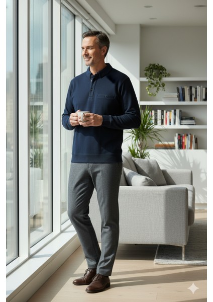 Erkek Kışlık Kazak Polo Yaka Oxford Fleto Cepli Dokulu Rahat Kesim Tam Kalıp fırsatları