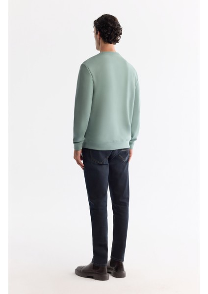 Erkek Mint Yeşil Bisiklet Yaka Pamuklu Baskılı Elastan Regular Fit Sweatshirt A42Y1267