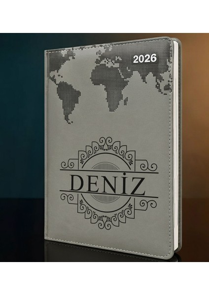 Kişiye Özel Isimli Termo Sert Kapak 2026 Gri Ajanda -12, Öğretmenler Günü Hediyesi, Yeni Iş Hediyesi
