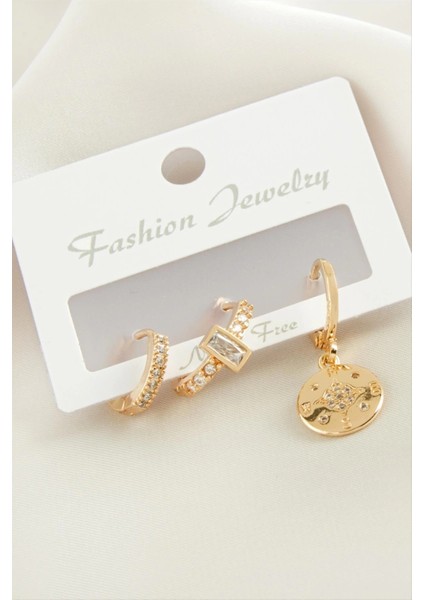 3 Adet Çiçek Zirkon Taşlı Küpe