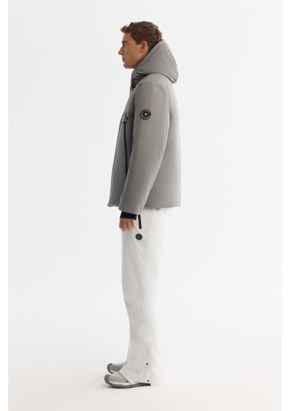 Erkek KoyuGri Kapüşonlu Su İtici Rüzgar Geçirmez -20°C Dayanıklı Kaz Tüyü Kayak Montu A42Y6123