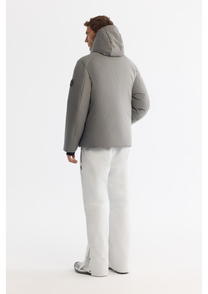 Erkek KoyuGri Kapüşonlu Su İtici Rüzgar Geçirmez -20°C Dayanıklı Kaz Tüyü Kayak Montu A42Y6123