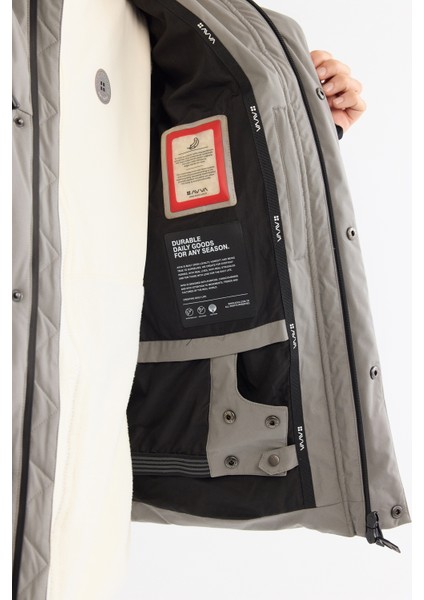 Erkek KoyuGri Kapüşonlu Su İtici Rüzgar Geçirmez -20°C Dayanıklı Kaz Tüyü Kayak Montu A42Y6123