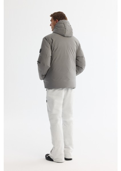 Erkek KoyuGri Kapüşonlu Su İtici Rüzgar Geçirmez -20°C Dayanıklı Kaz Tüyü Kayak Montu A42Y6123